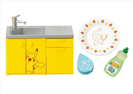 Pocket Monsters - Fushigidane - Hitokage - Pikachu - Zenigame - Candy Toy - Enjoy Cooking! Pikachu Kitchen - 1 - Wash the Dishes (Re-Ment)